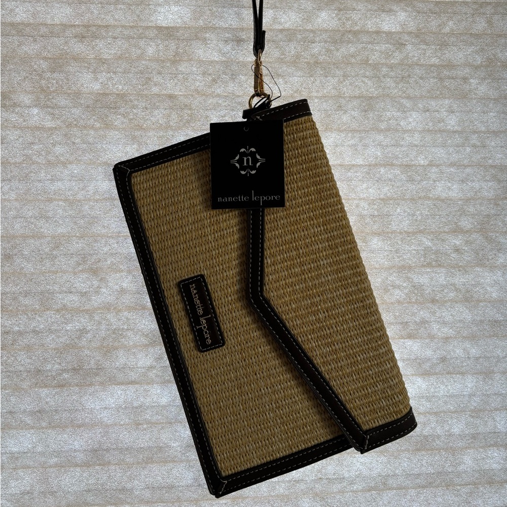 Nanette Lepore Beige and Black Woven Clutch
